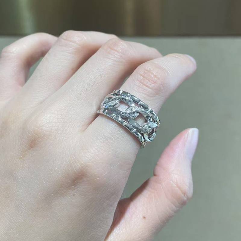 环环相扣排戒S925银镀白金Men's Ring定制选款副石Moissanite0.39ct